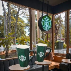 Starbucks White MERMAID LOGO Tall Multicolored Coffee Mug  16 oz Set Of 2